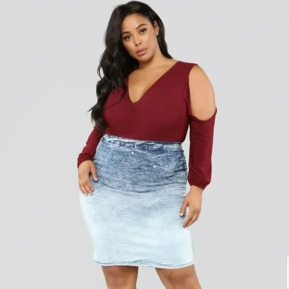 Fashion Nova Pencil Skirt Womens Size1X Stretch Acid Wash Mini Length NEW - Picture 1 of 12